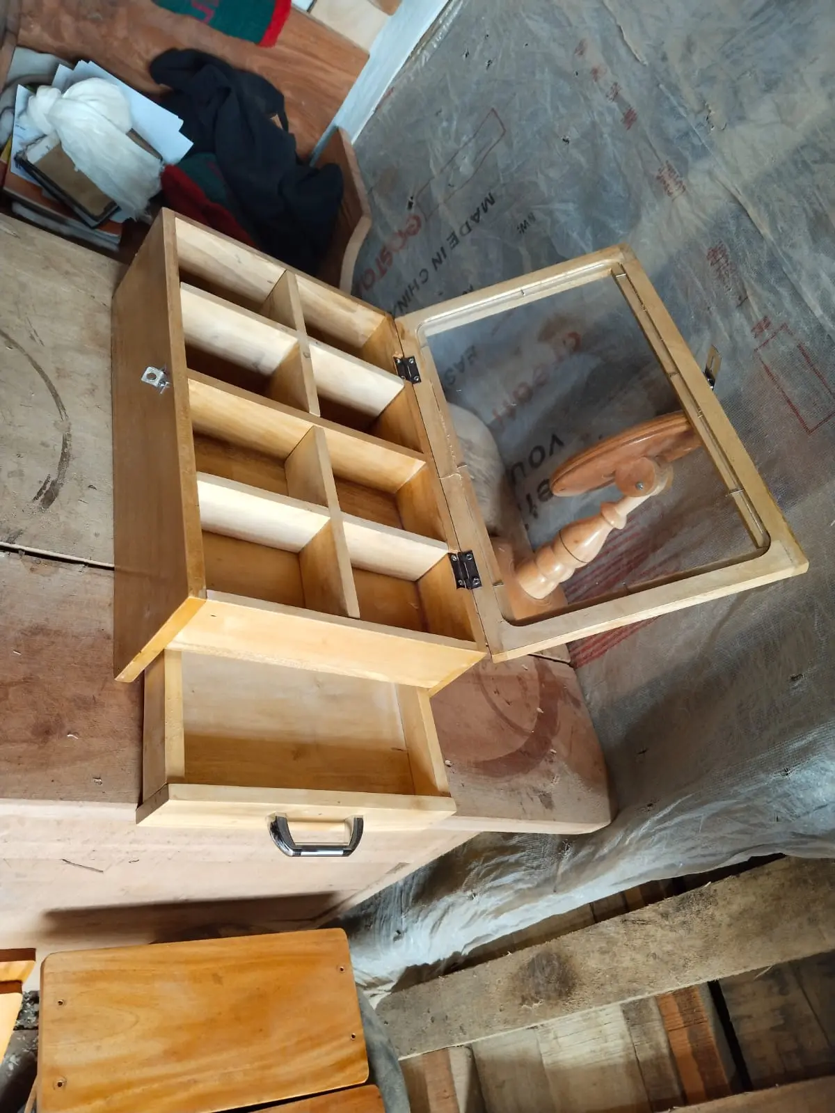 Picture of wooden jewellery box ,cosmetiscs  box tea organizer box with drawer and glass lid - Multicolor