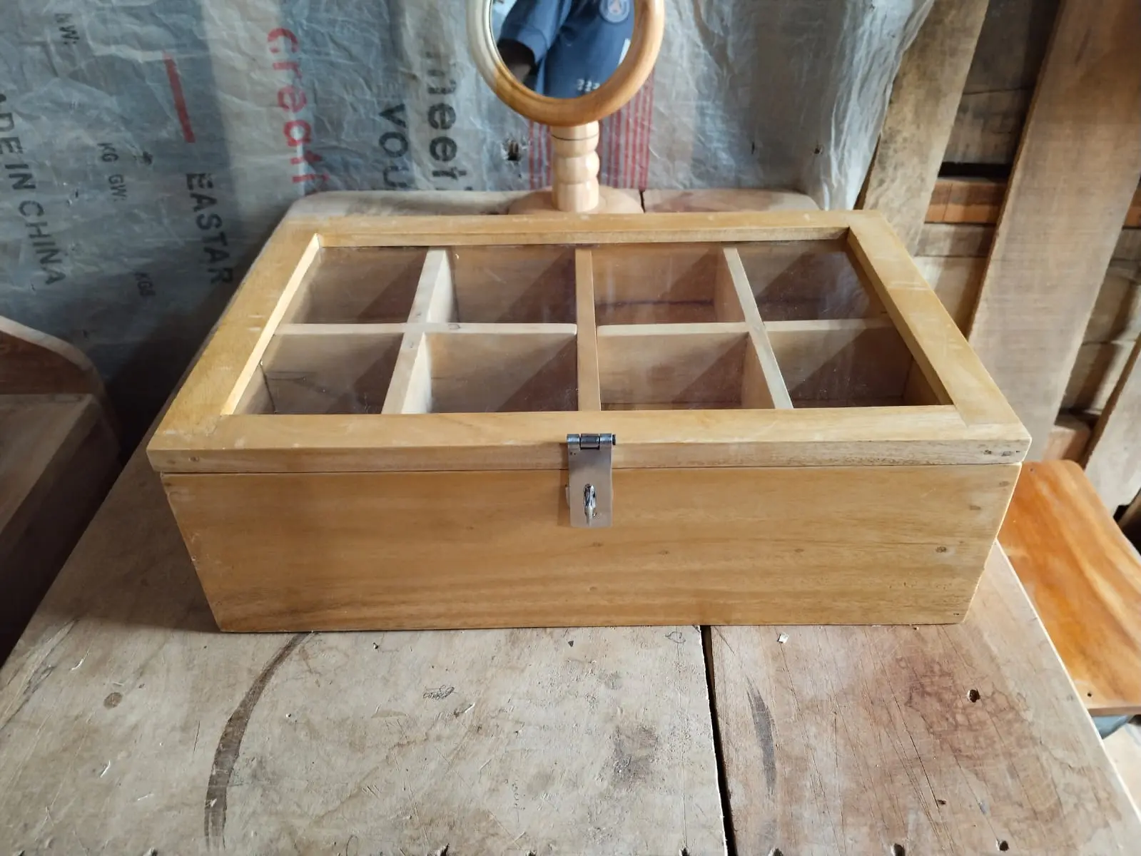 Picture of wooden jewellery box ,cosmetiscs  box tea organizer box with drawer and glass lid - Multicolor