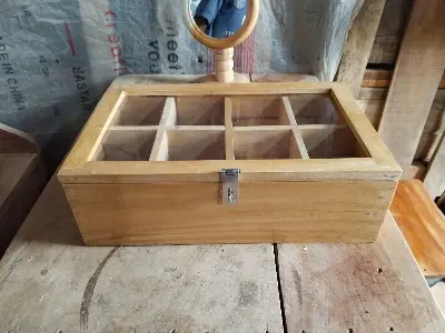 Picture of wooden jewellery box ,cosmetiscs  box tea organizer box with drawer and glass lid - Multicolor