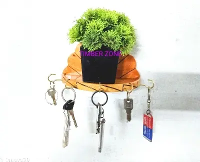 Picture of Wooden key holder with artificial Flower for decoration - Multicolor