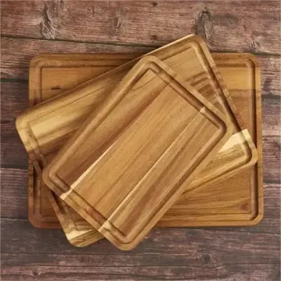 Picture of Premium Wooden Cutting Board with Integrated Sink Design, Large 12x12 Inch, Drip Tray, for Kitchen and Restaurant Use - Multicolor
