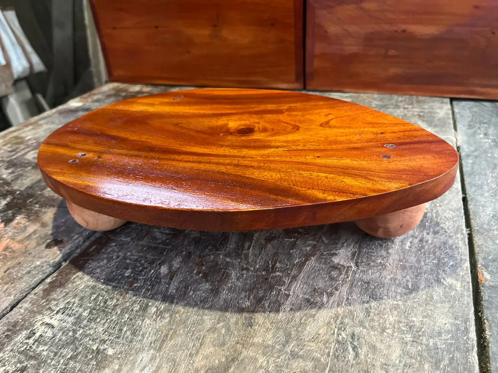 Picture of Wooden/Wood Decoration Tray with Round Feet for Drinks/Coffee/Tea/Plant/Aromatherapy Oils and mubkhar - Multicolor