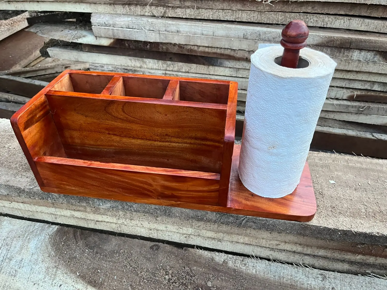 Picture of Modern design wooden counter-top Cutlery And Tissue Paper Holder for Kitchen Dining Table Wooden Cutlery Spoon Holder - Multicolor