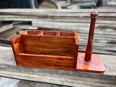 Picture of Modern design wooden counter-top Cutlery And Tissue Paper Holder for Kitchen Dining Table Wooden Cutlery Spoon Holder - Multicolor