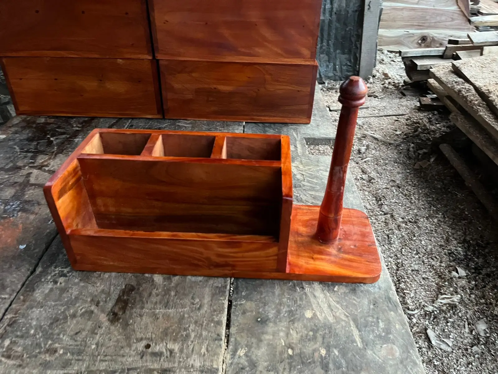 Picture of Modern design wooden counter-top Cutlery And Tissue Paper Holder for Kitchen Dining Table Wooden Cutlery Spoon Holder - Multicolor