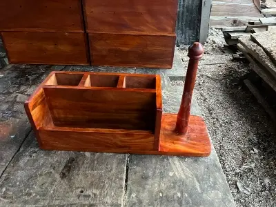 Picture of Modern design wooden counter-top Cutlery And Tissue Paper Holder for Kitchen Dining Table Wooden Cutlery Spoon Holder - Multicolor