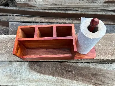 Picture of Modern design wooden counter-top Cutlery And Tissue Paper Holder for Kitchen Dining Table Wooden Cutlery Spoon Holder - Multicolor