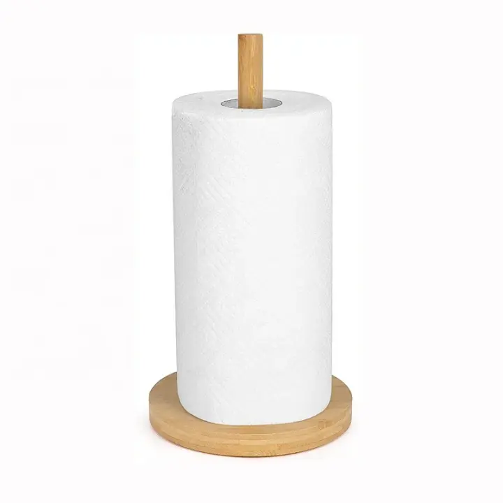 Picture of Wood Paper Towel Holder,Simply Standing Counter Top Wooden Paper Roll Holder for Cabinet Table (Round Bottom) - Multicolor