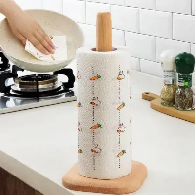 Picture of Kitchen Wooden Paper Towel Holder Vertical Shelf Simple Extended Vertical Holder ( square shape ) - Multicolor