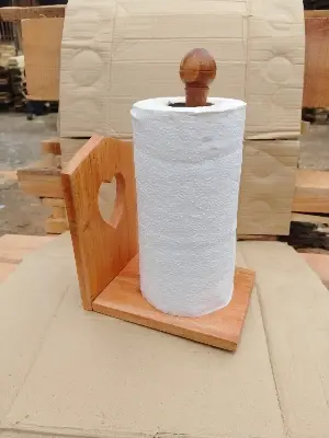 Picture of Wholesale New Design Roll Tissue Storage Rack Wall Mount 2 in 1 Roll Wood Paper Towel Holder ,napkin holder - Multicolor