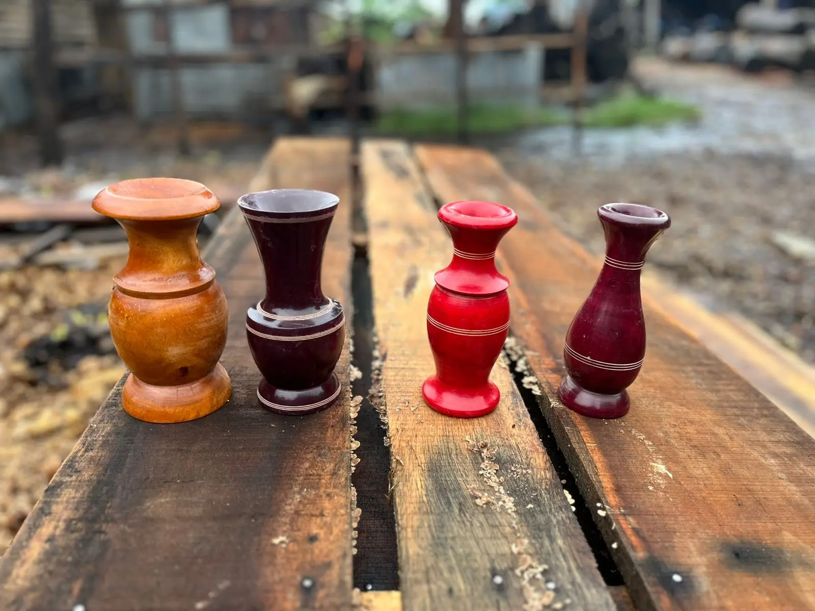 Picture of wooden colorful flower vase for restaurant office and home ( 7 inch )