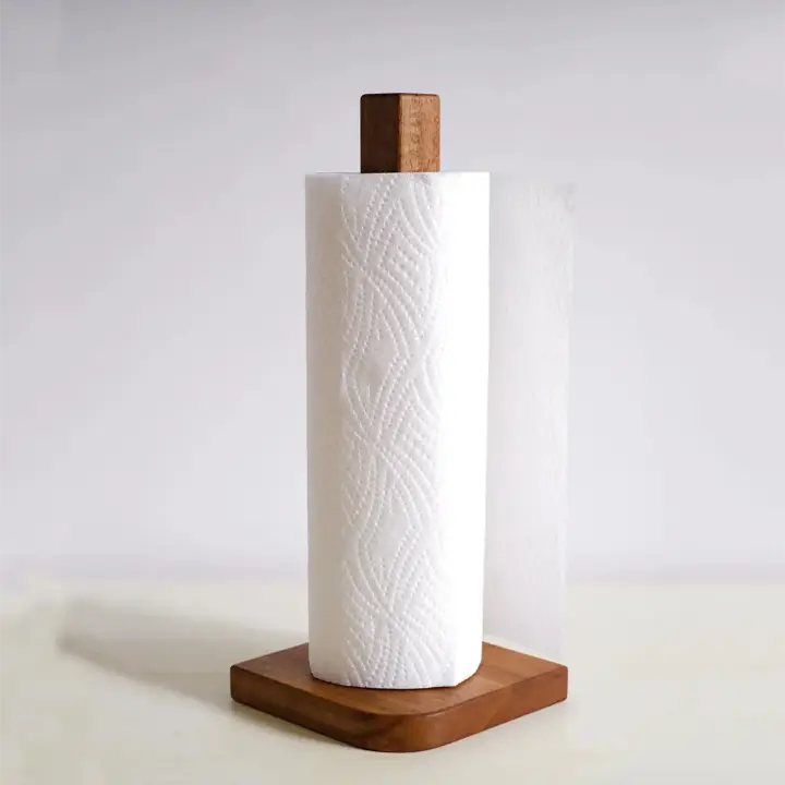 Picture of Modern Single-Tier Wood Kitchen Tissue Paper Towel Flexible Holder for Living Room Storage and Decor - Multicolor