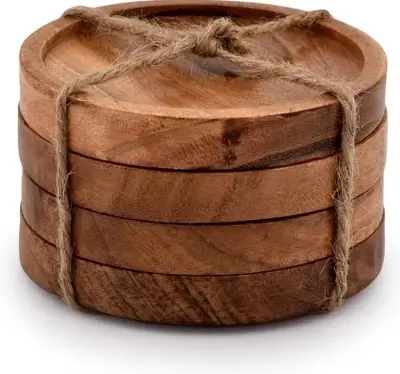 Picture of wooden glass & mug lid for coffee & tea mug & glass lid ( 4 Pieces ) - Multicolor