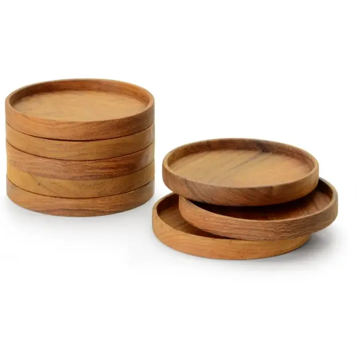 Picture of mahogany wooden tea & coffee glass & mug lid for office & hotel & home  ( 6 pieces set ) - Multicolor