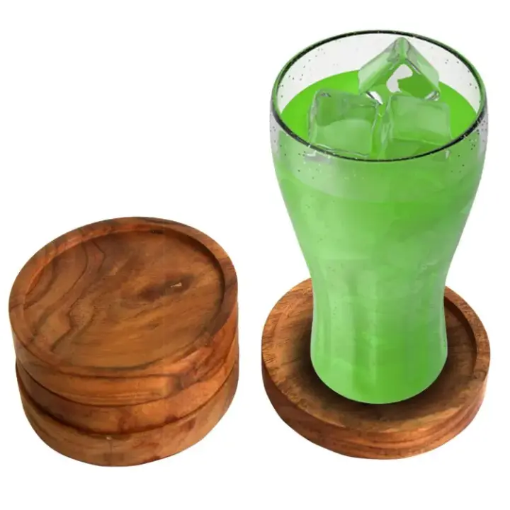 Picture of mahogany wooden tea & coffee glass & mug lid for office & hotel & home  ( 6 pieces set ) - Multicolor