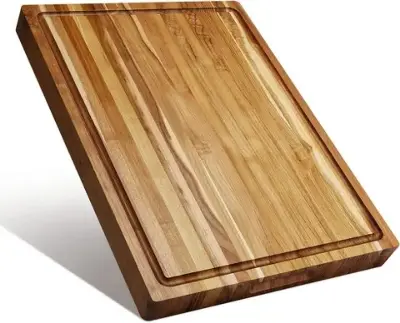 Picture of Large Maple Wood Cutting/Chopping Board with Deep Juice Grooved Thick Chopping Block Serving Board For Kitchen and Hotels Use ( 10 inch *14 inch ) - Multicolor