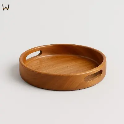 Picture of Round Serving Tray Set Selling Large wooden  Round Serving Tray with Handle ( 3 pcs set ) - Multicolor
