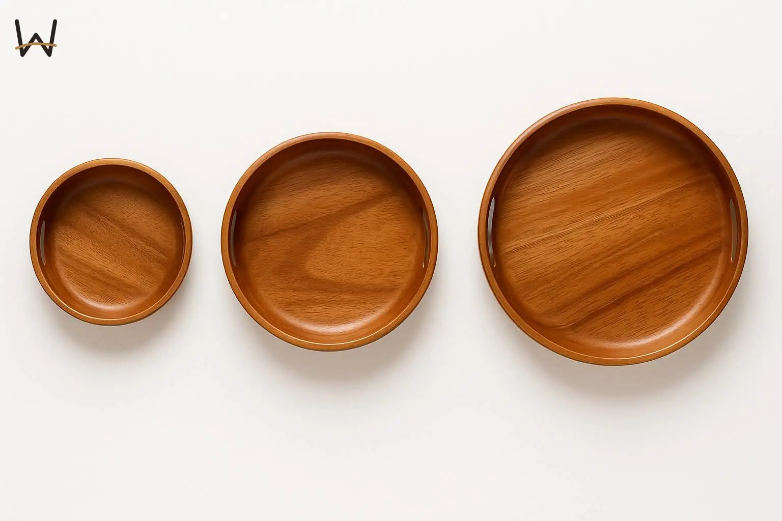 Picture of Round Serving Tray Set Selling Large wooden  Round Serving Tray with Handle ( 3 pcs set ) - Multicolor