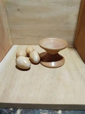 Picture of Wooden baby toys set  , wooden small  egg set - Showpiece ( 4 pieces egg with stand ) - Multicolor