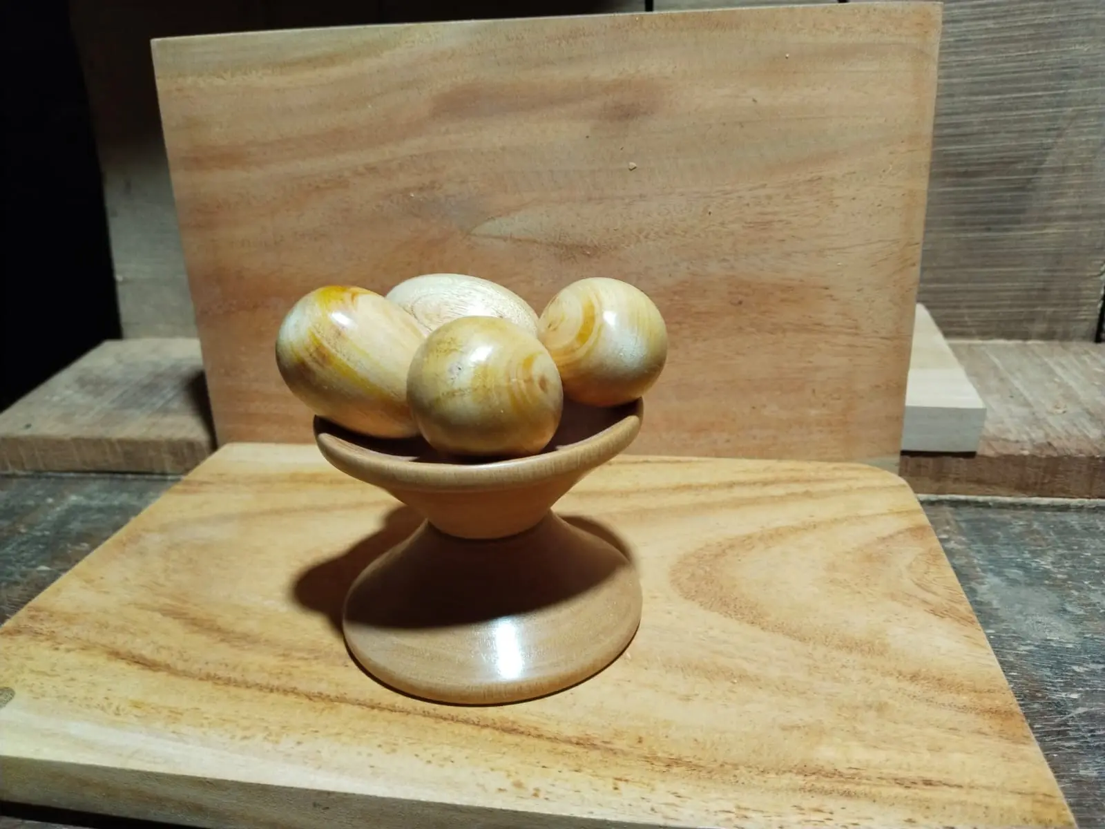 Picture of Wooden toys combo  set ( 4 egg set and  4 apple set with stand )  wooden kids toy set kids playing set - Multicolor