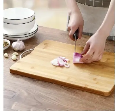 Picture of 1 PCS Customizable Bamboo Chopping Board with Wood Square Block and Handle for Home Kitchen Meat and Vegetable Cutting ( 8 INCH * 12 INCH ) - Multicolor