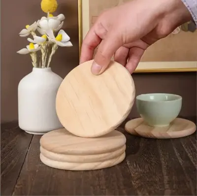 Picture of DIY  Wooden Coffee Tea Cup Coasters 4x4 inch Round Modern Eco-Friendly - Multicolor
