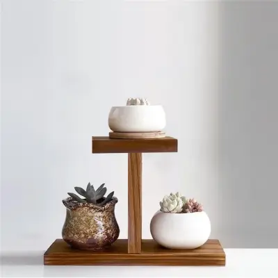 Picture of Natural  Wooden Flower Pot Holder Succulents Display Shelf Multi-Tiered Planter Display Rack Tabletop Plants Stand for Home Decor - Multicolor