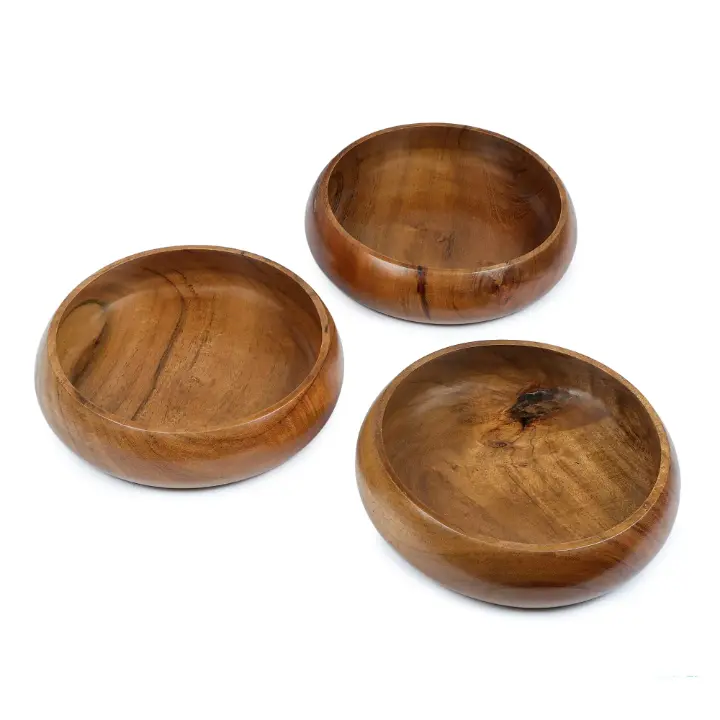 Picture of Wholesale Small Acacia Wood Dessert Bowls for Dipping Condiments Nuts Ice Cream Snacks Sauce Dips , wooden curve  bowl ( 6 inch ) - Multicolor