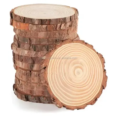 Picture of Big size  Round Wood Tree Slices Plaque Slabs Home Decor Large Wooden Circles With Bark  and polished ( 16 inch round ) - Multicolor