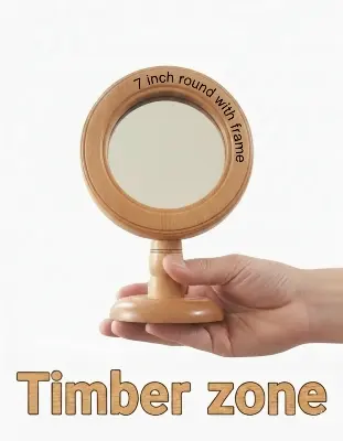 Picture of wooden mirror , wooden makeup mirror ( 7 inch  mirror with frame ) - Multicolor