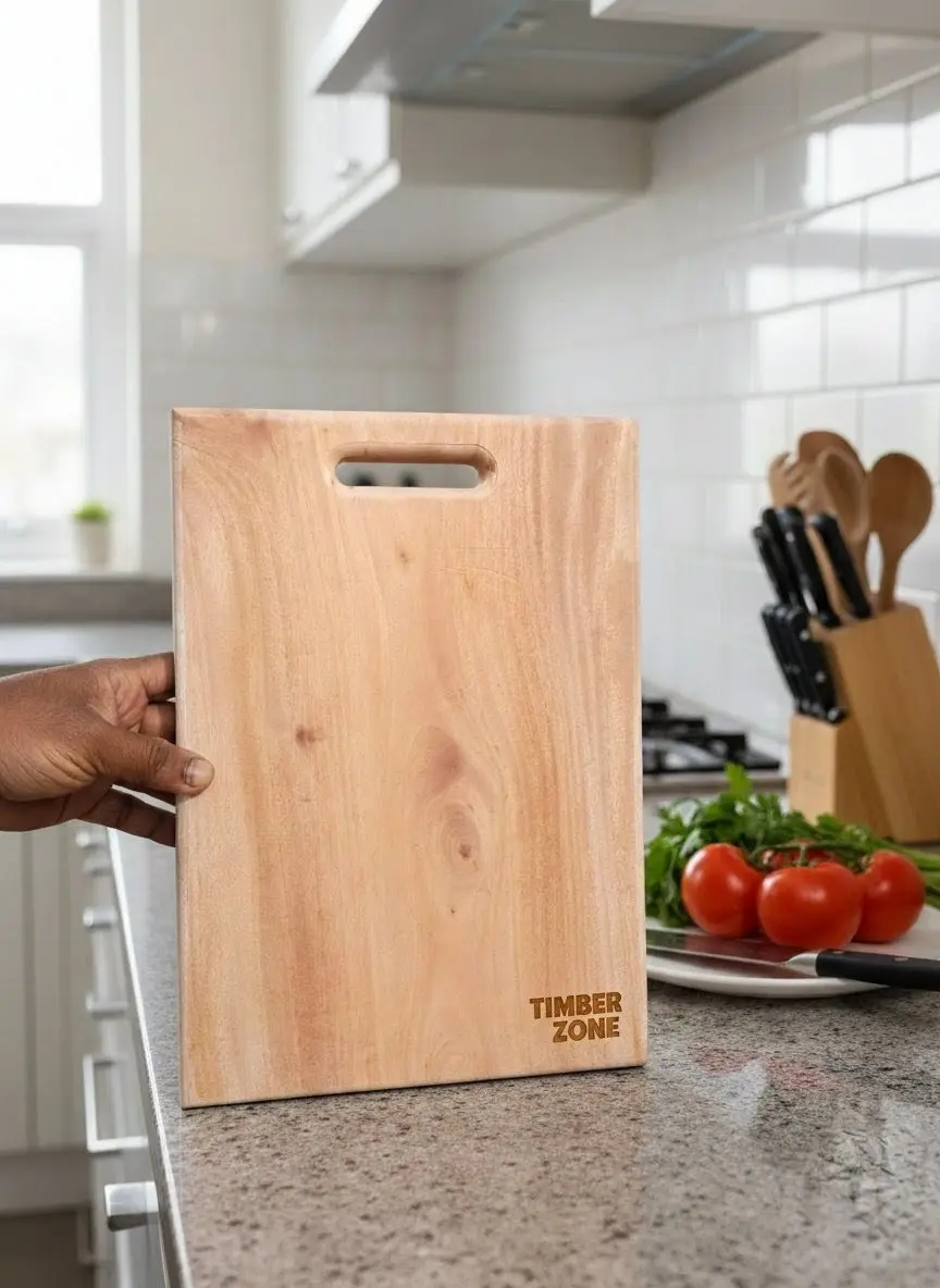 Picture of ( 10 inch * 14 inch ) mahogany wooden chopping board , wooden side curved design cutting board - Multicolor