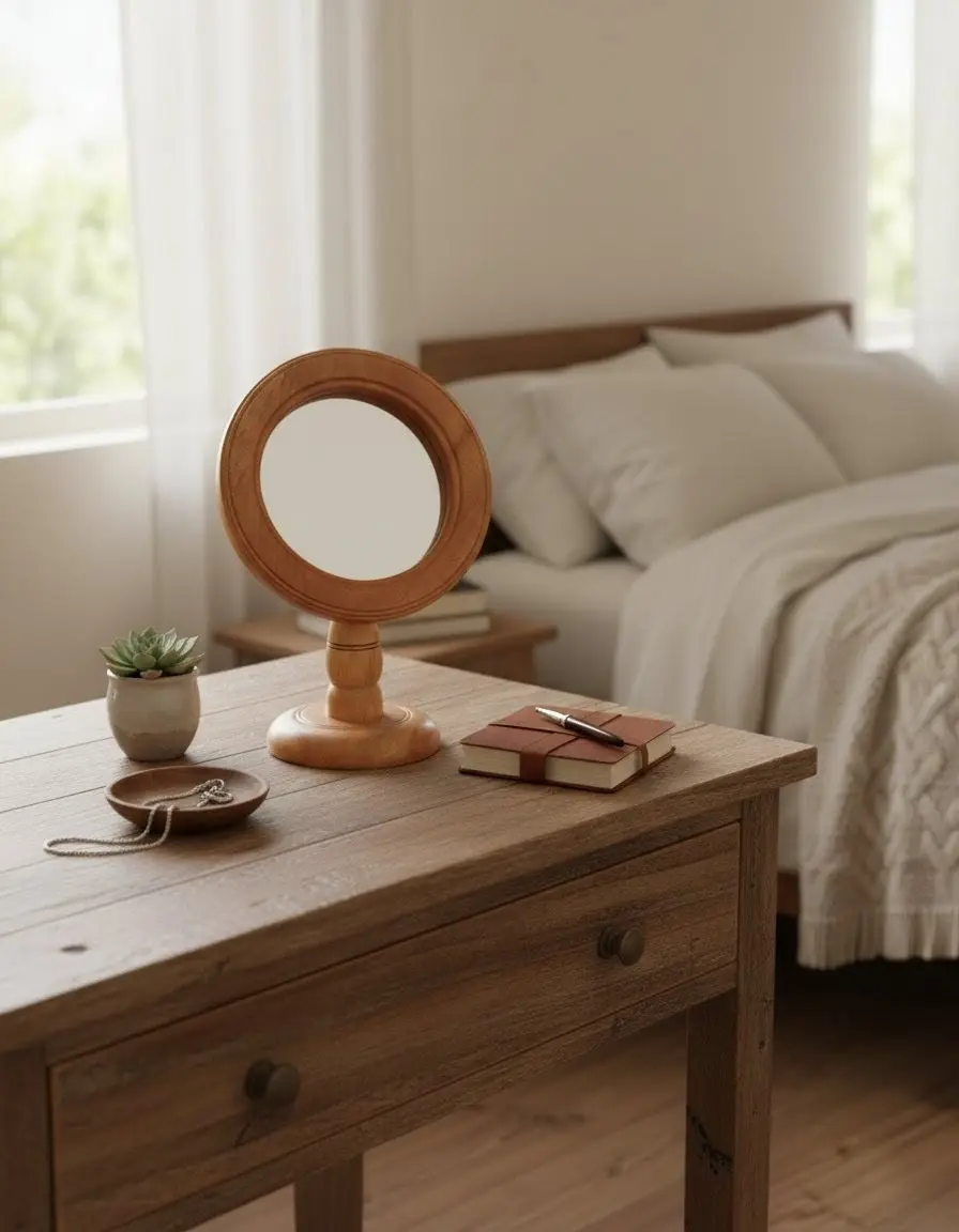 Picture of wooden mirror  , wooden makeup mirror ( 6 inch mirror ) - Multicolor