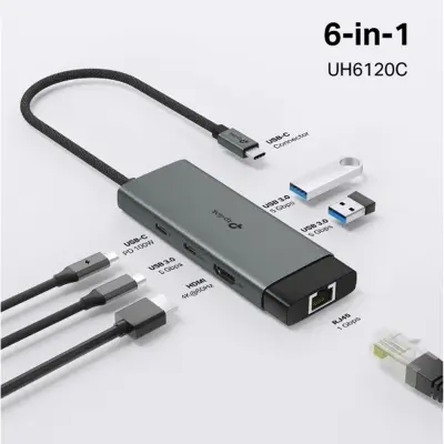 Picture of TP-Link UH6120C USB-C 6-in-1 Multi-Port Hub (4K@60Hz HDMI, Gigabit Ethernet, 100W PD Charging, USB-C Data, 2× USB 3.0 Ports)