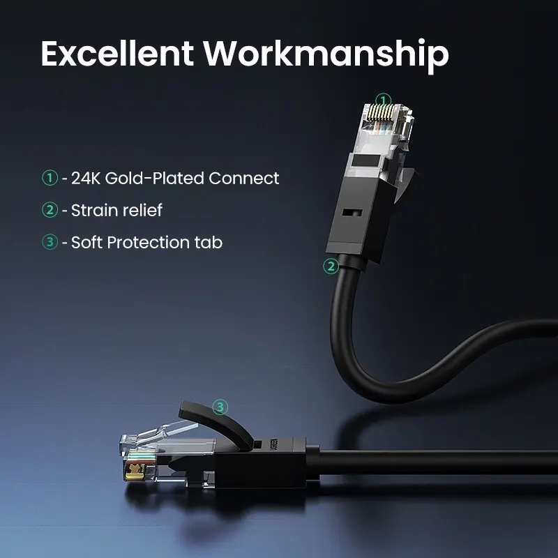 Picture of Ugreen 20160 Cat-6, 2 Meter, Black Network Cable # 20160