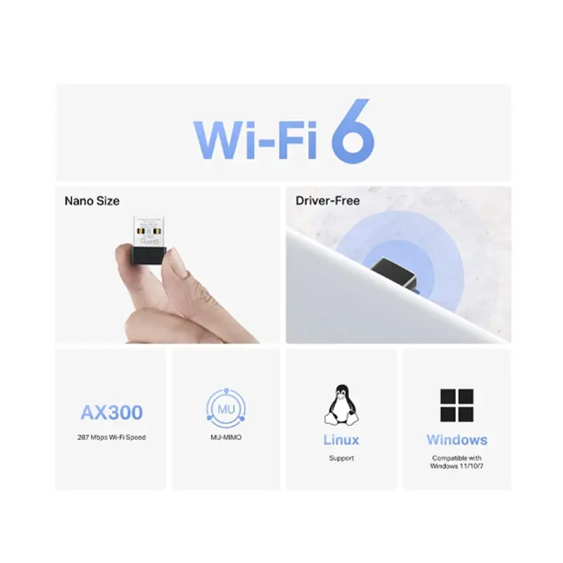 Picture of Mercusys MA14N AX300 Mbps Single Band Wi-Fi 6 Nano USB Adapter