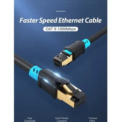 Picture of Vention VAP-A06-B300 Cat-6, 3 Meter, Black Network Cable # VAP-A06-B300, SFTP Patch Cord