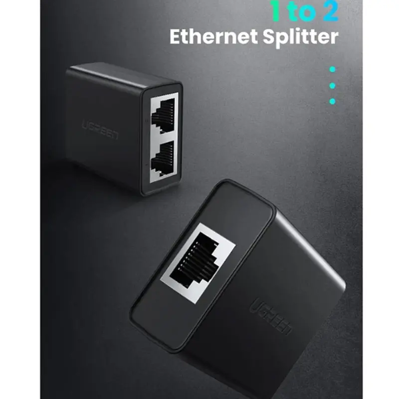 Picture of Ugreen CM210 (50923) RJ45 Female To Female Black Ethernet Splitter # 1 In 2 Out, 50923 (2 Pack)