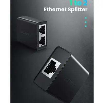 Picture of Ugreen CM210 (50923) RJ45 Female To Female Black Ethernet Splitter # 1 In 2 Out, 50923 (2 Pack)