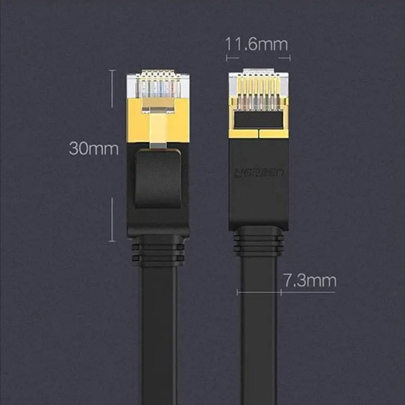 Picture of UGREEN NW106 (11265) Cat-7 U/FTP 10 Meter Black Network Cable # 11265, Flat Patch Cord