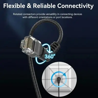 Picture of Vention IBOBN Cat-6A UTP, 15 Meter, Black Rotate Right Angle Patch Cable #IBOBN