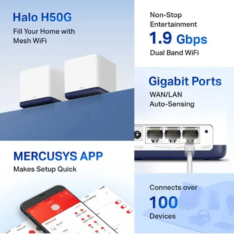 Picture of MERCUSYS HALO H50G AC1900 Mbps Gigabit Dual-Band Wi-Fi 5 Mesh Router (2-Pack)