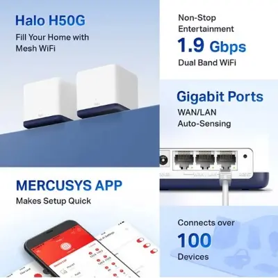 Picture of MERCUSYS HALO H50G AC1900 Mbps Gigabit Dual-Band Wi-Fi 5 Mesh Router (2-Pack)