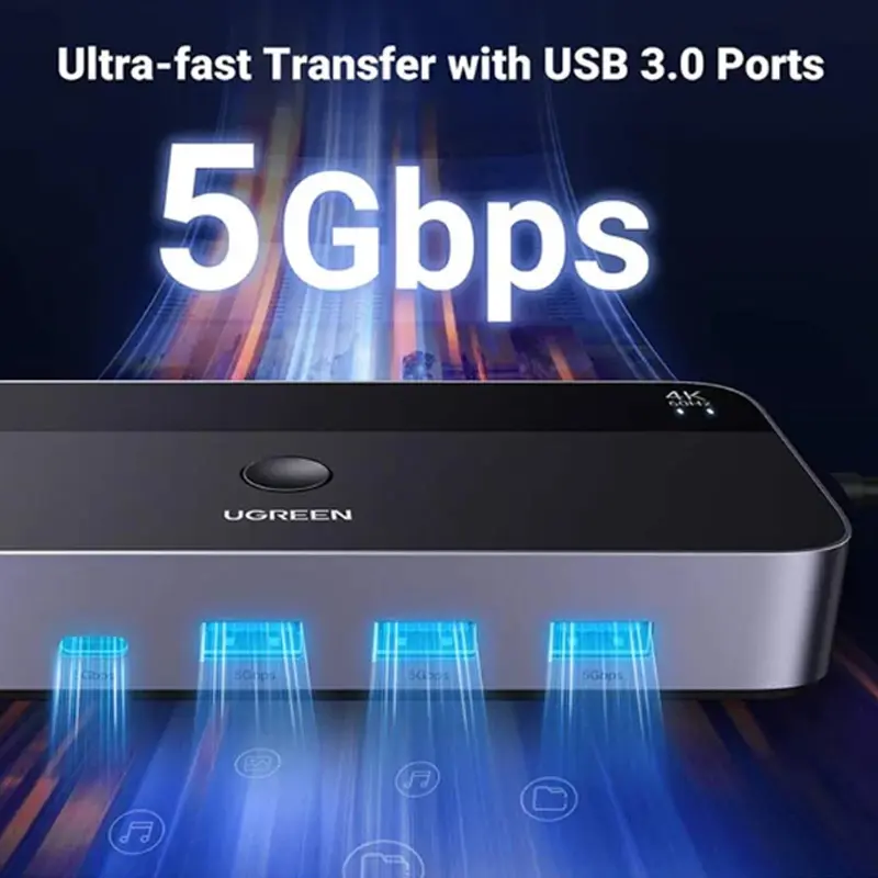 Picture of UGREEN CM664 (15707) HDMI KVM Black & Gray Switch with 4 USB Port