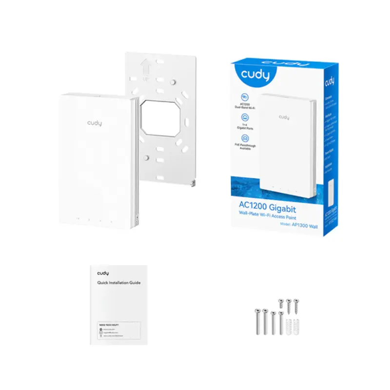 Picture of Cudy AP1300 Wall Indoor Wi-Fi 5 AC1200 Mbps Wireless Dual Band Wall-Plate Access Point