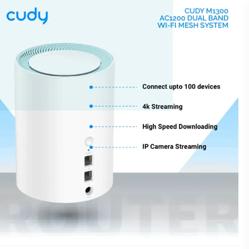 Picture of Cudy M1300 (1-Pack) AC1200 Dual Band Whole Home Wi-Fi Mesh System - 867Mbps on 5GHz and 300Mbps on 2.4GHz - 2 Gigabit Ethernet Ports - White