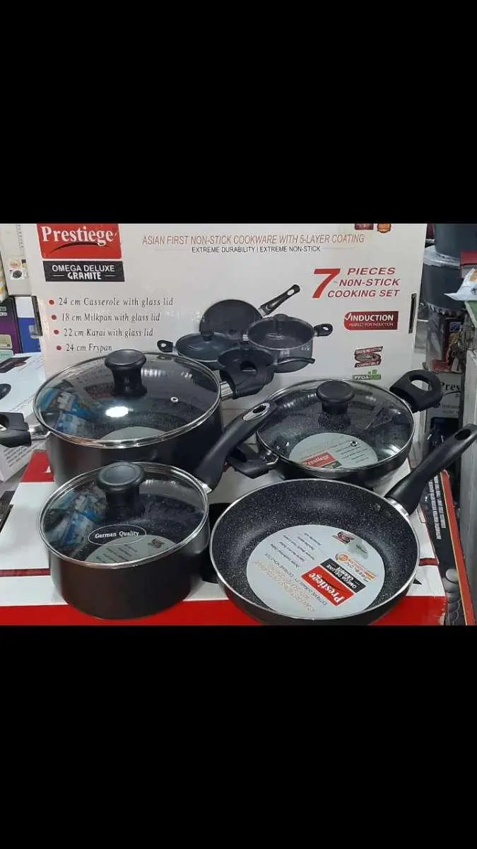 Picture of Prestiege 7 Pcs Induction Cookware Set For Superior Release -1Pc Casserol, 1Pc Fry pan, 1Pc Karai, 1Pc Milk pan and 3 lids Gift And Home Use