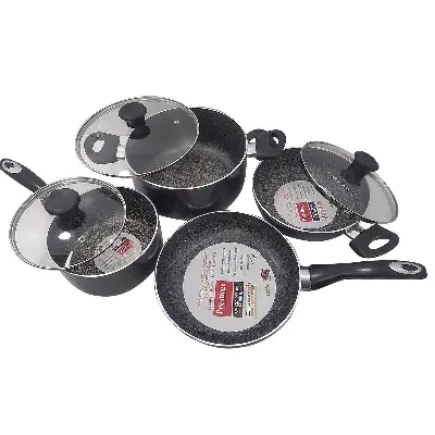 Picture of Prestiege 7 Pcs Induction Cookware Set For Superior Release -1Pc Casserol, 1Pc Fry pan, 1Pc Karai, 1Pc Milk pan and 3 lids Gift And Home Use
