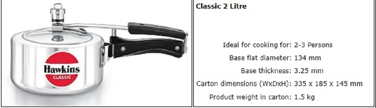 Picture of Hawkins Classic Pressure Cooker 2 Litre(Silver)