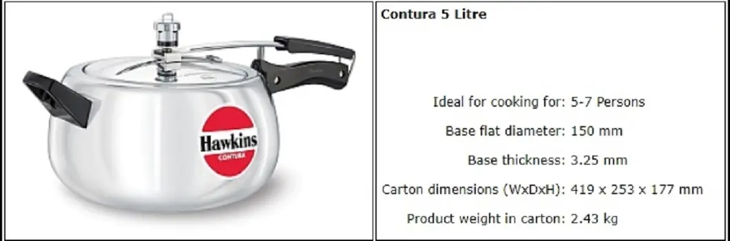Picture of Hawkins Contura Silver Pressure Cooker 5 litre(Silver)