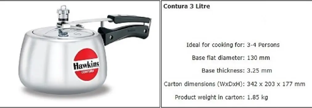 Picture of Hawkins Contura Silver Pressure Cooker 3 litre(Silver)